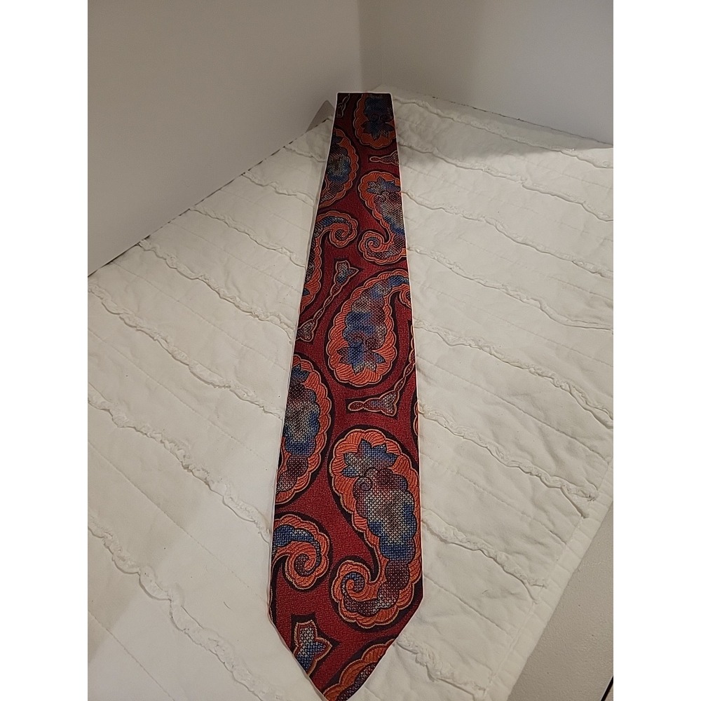 JOSKE'S Houston Men's Tie Red Blue Black Orange Paisley Necktie Made in USA VTG